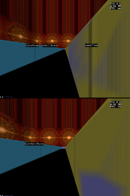 The above, through incam. Looks like a spectral plot of even and odd order harmonics, says Oscilloscope.