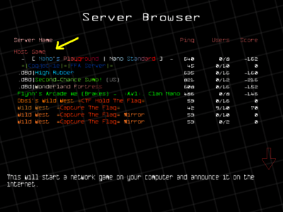 In the server browser. At the top of the list.
